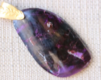 Sugilite Pendant, purple, "Pretty Hard to Get", gold filled bail 67ct: African Jewelry from the Kalahari Desert of South Africa