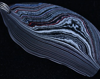 Fordite Pendant, "Detroit Agate", black silver red, silver colored Coiled bail 26.5ct; dried paint from the Ford plant spray paint booth