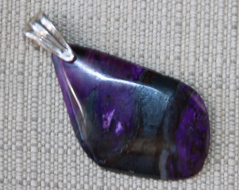 Natural Sugilite Pendant, purple lavender black, "Leaning Your Way", silver bail 45.5ct; ETSY RANK #1 Sugilite Pendant