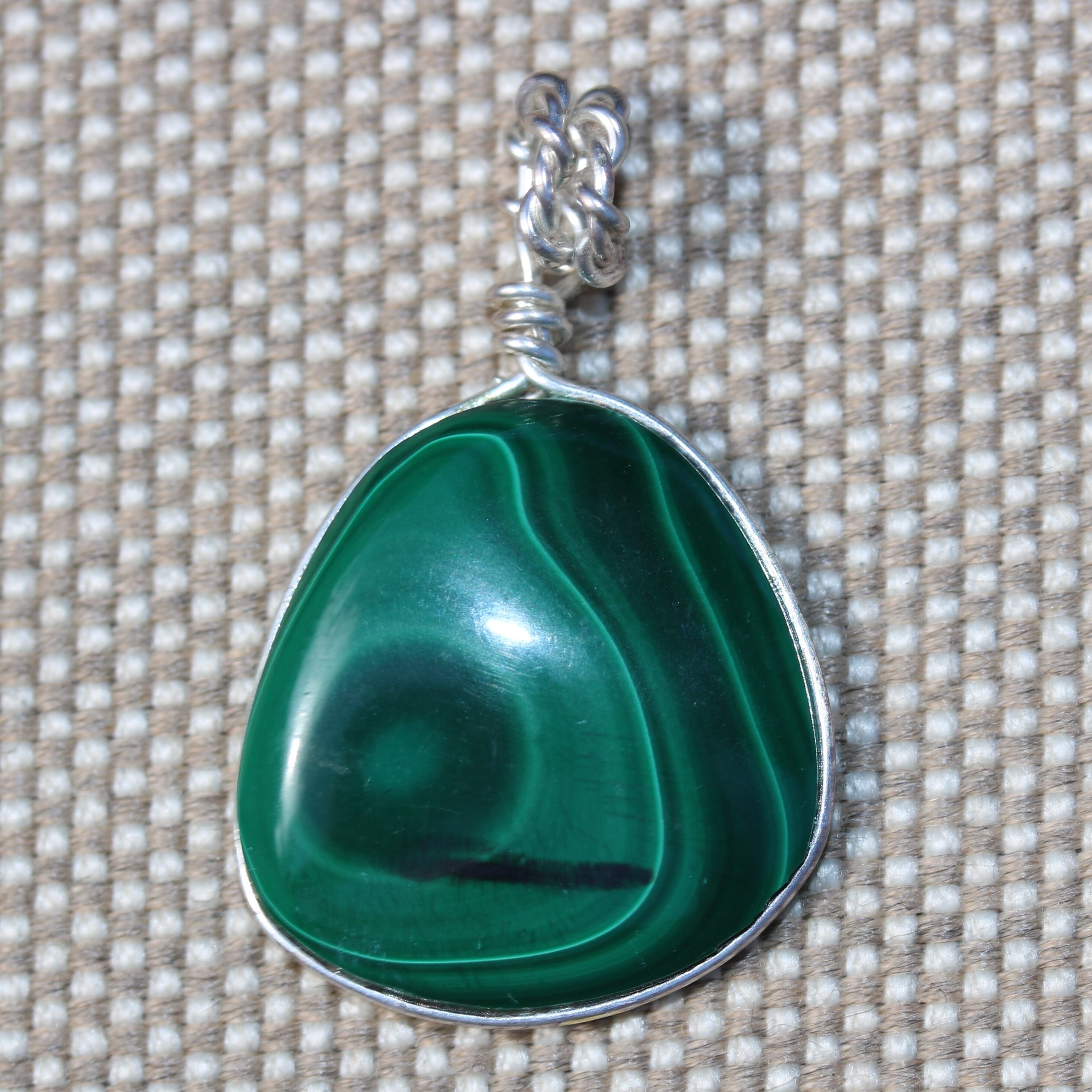 Malachite Pendant Light Dark Green Silver Wire Wrap Bail 44ct