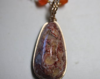 Opal 35ct Pendant on Carnelian Beaded 19" Chain