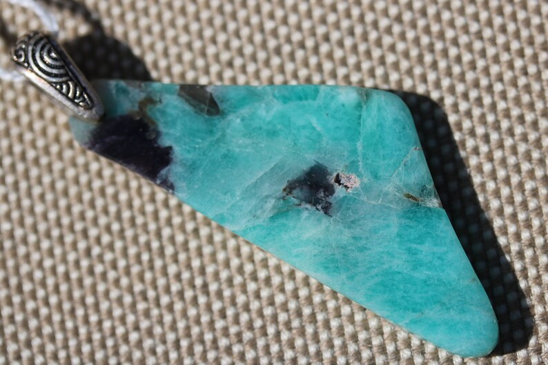 Natural Amazonite Pendant Necklace from Colorado; Amazonite comes from Colorado near Pike/'s Peak pewter bail 64ct aqua white black