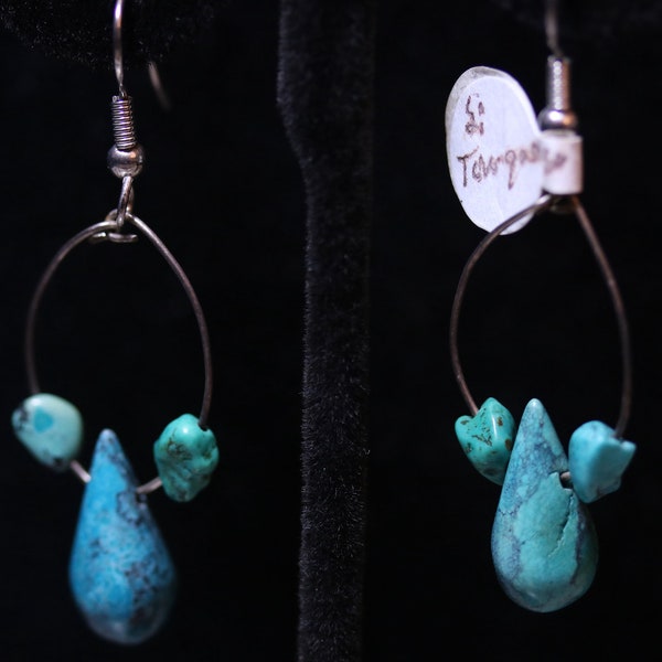 Natural Turquoise Earrings Jimz, Teardrops nuggets, hoops, silver fish hooks