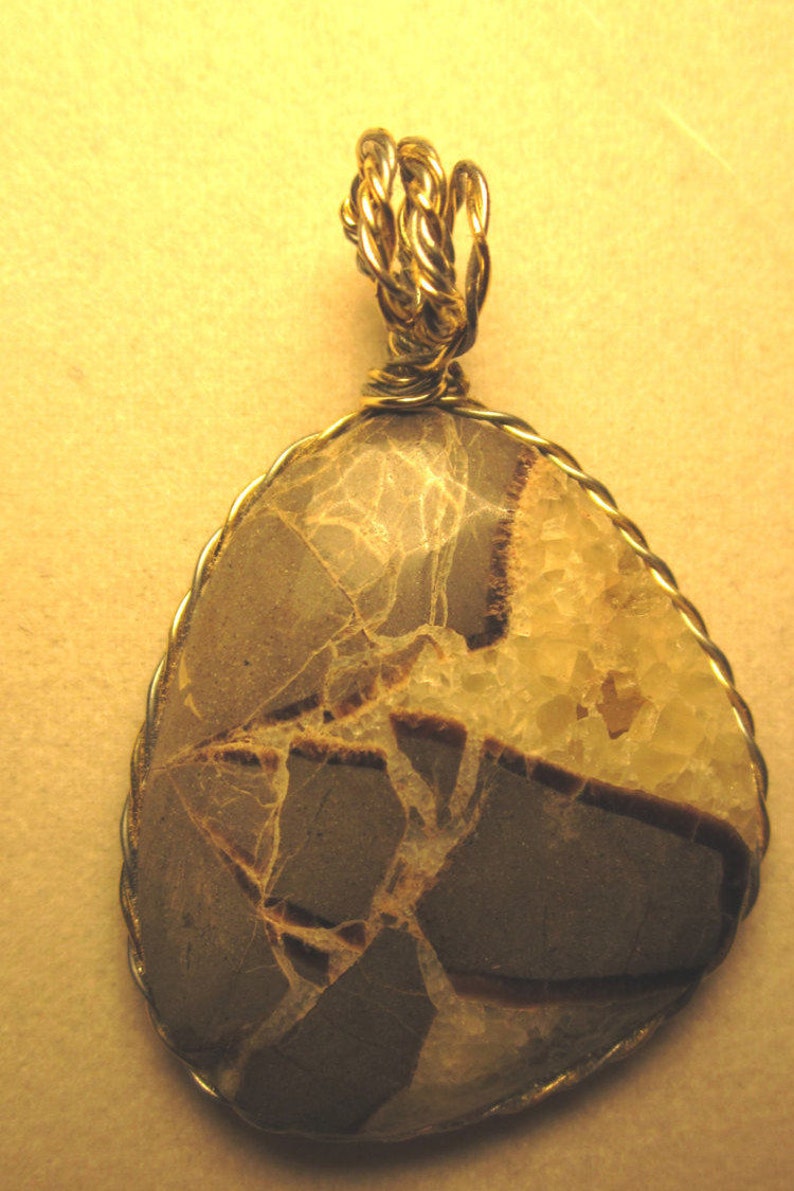Mr Natural Septarian Concretion Pendant gold wire wrap bail 60ct Nose