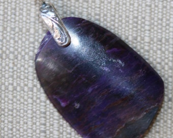 Natural Sugilite Pendant, purple lavender, silver bail 36ct: African Jewelry from the Kalahari Desert of South Africa