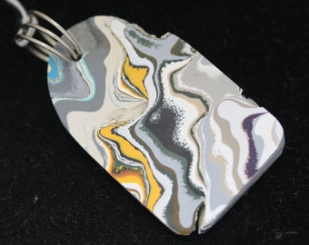 Fordite Pendant, blue gray white gold, "On Your Side", nickel Coiled bail 33.5ct