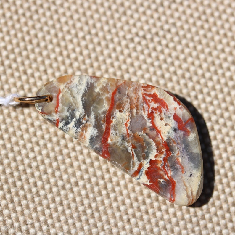 Natural Coprolite Pendant red-brown tan gray bronze jump bail 49ct; Fossilized Dinosaur Dung