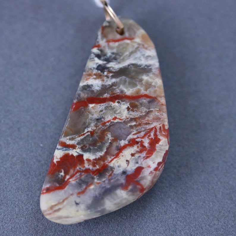 Natural Coprolite Pendant red-brown tan gray bronze jump bail 49ct; Fossilized Dinosaur Dung