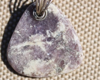 Lepidolite Pendant, lavender white, silver Coiled Bail 47ct
