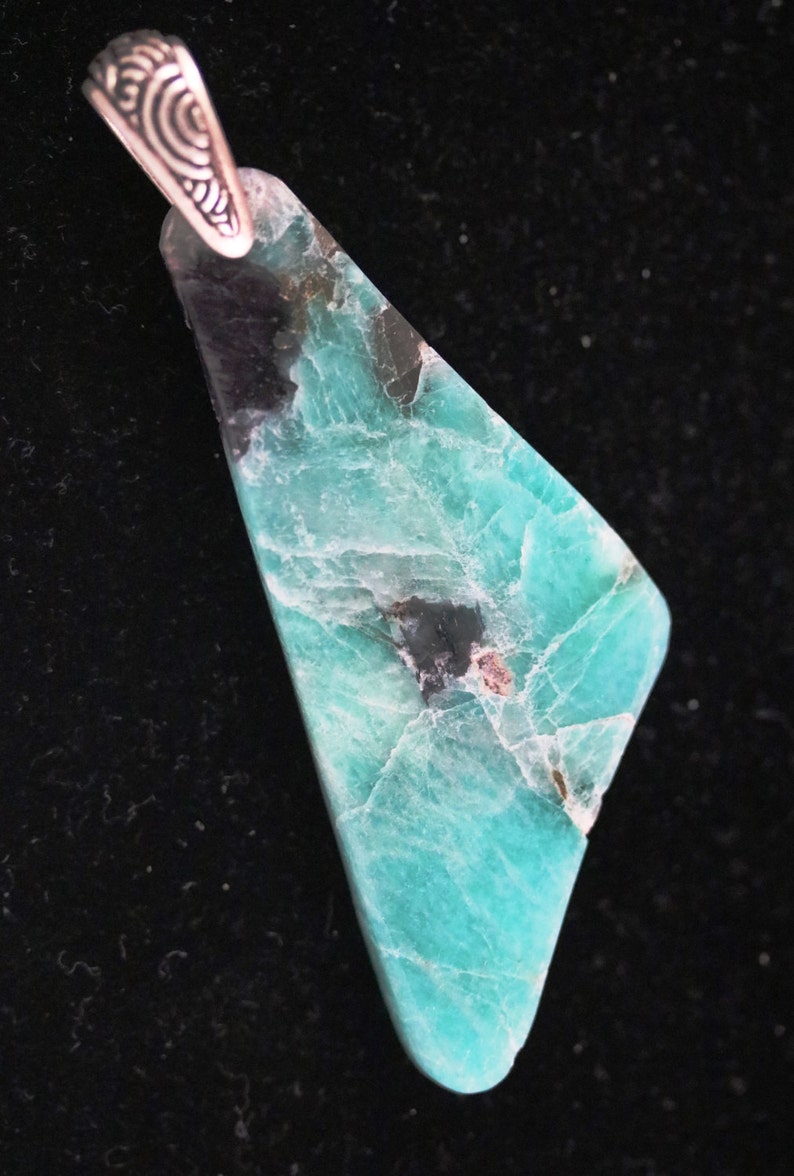 Natural Amazonite Pendant Necklace from Colorado; Amazonite comes from Colorado near Pike/'s Peak pewter bail 64ct aqua white black