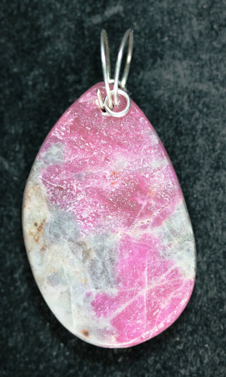 pink gray Sapphire in Feldspar pendant silver twirl bail 67ct