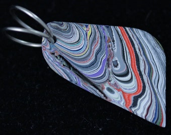 Fordite Pendant, orange white gray purple black, silver Coiled bail 13ct; Fordite is dried paint from the plant spray paint booth