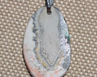 Natural Cerussite Pendant, Barite Galena, Pendant white black gray silver, "Standing Tall", silver-colored bail 41ct