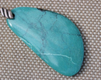 Turquoise Pendant,  silver wavy bail 63ct, December Birthstone