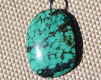 Turquoise Pendant, black matrix, stainless steel bail 20ct (2), December Birthstone