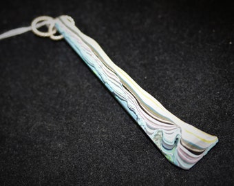 Fordite Pendant, yellow pink white gray black, "Long -Tall", silver Sparkle jumps bail 14.5ct