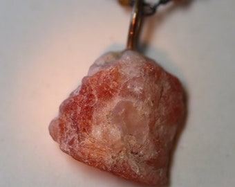 Natural Sunstone Rough Cut Pendant on 18" brass with citrine faceted stone chain