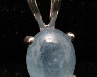 Aquamarine Gemstone Pendant, March Modern Birthstone, silver bezel 6ct
