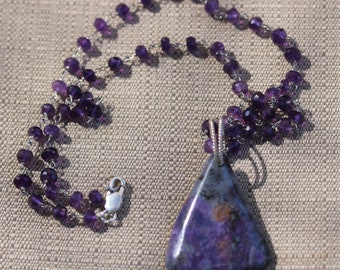 Sugilte pendan 40ct, on 18" Amethyst silver Chain, lobster clasp: African Jewelry from the Kalahari Desert of South Africa