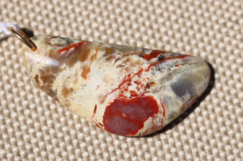 Natural Coprolite Pendant red-brown tan gray bronze jump bail 49ct; Fossilized Dinosaur Dung