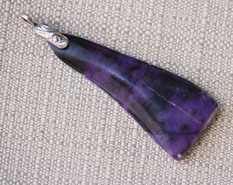 Natural Sugilite Pendant, purple, silver bail 38.5ct: African Jewelry from the Kalahari Desert of South Africa