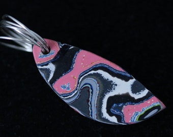 Fordite Pendant, pink gray white blue yellow maroon, silver Coiled bail 14.5ct; Fordite is dried paint from the plant spray paint booth