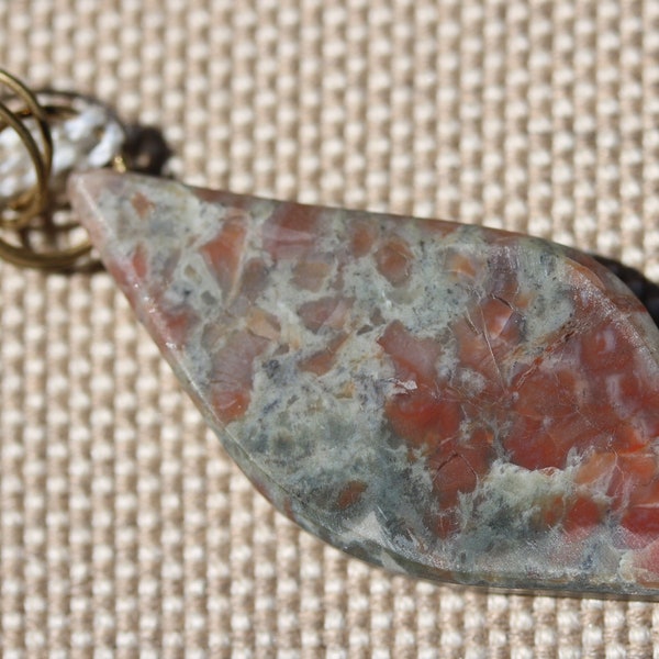 Natural Coprolite Pendant, dinosaur dung, petrified pooh, beige red black, brass jumps bail 64ct;