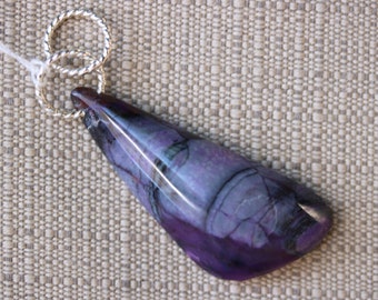 Natural Sugilite Pendant, purple lavender, silver Sparkle jumps bail 48ct: African Jewelry from the Kalahari Desert of South Africa