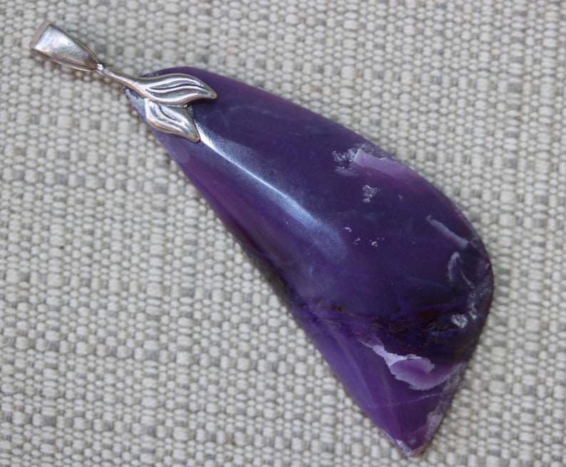 Sugilite pendant silver leaf bail 36ct; ETSY RANK #6 Sugilite pendant purple free-form
