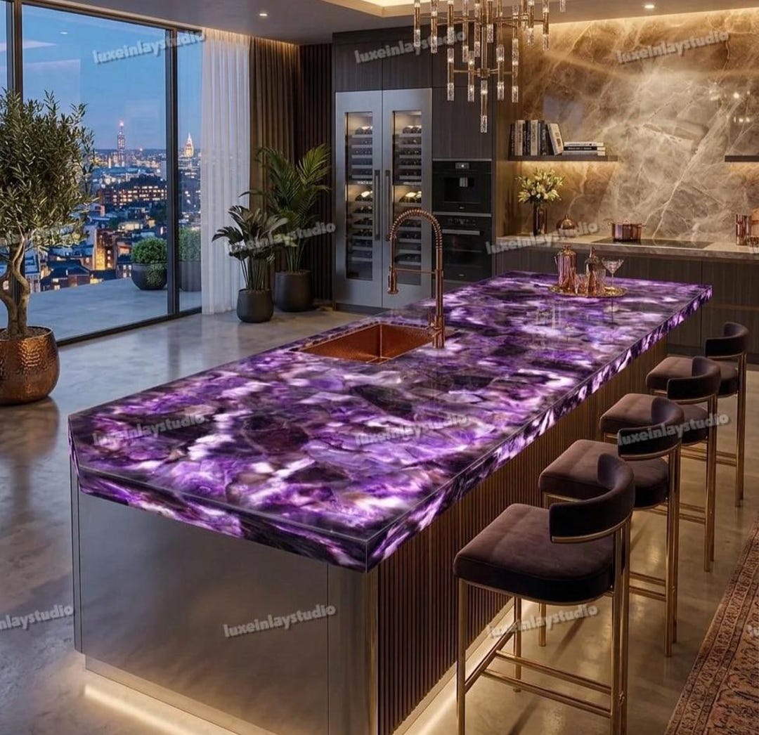 Handcrafted Amethyst Gemstone Kitchen Countertop – Luxury Purple Table ...