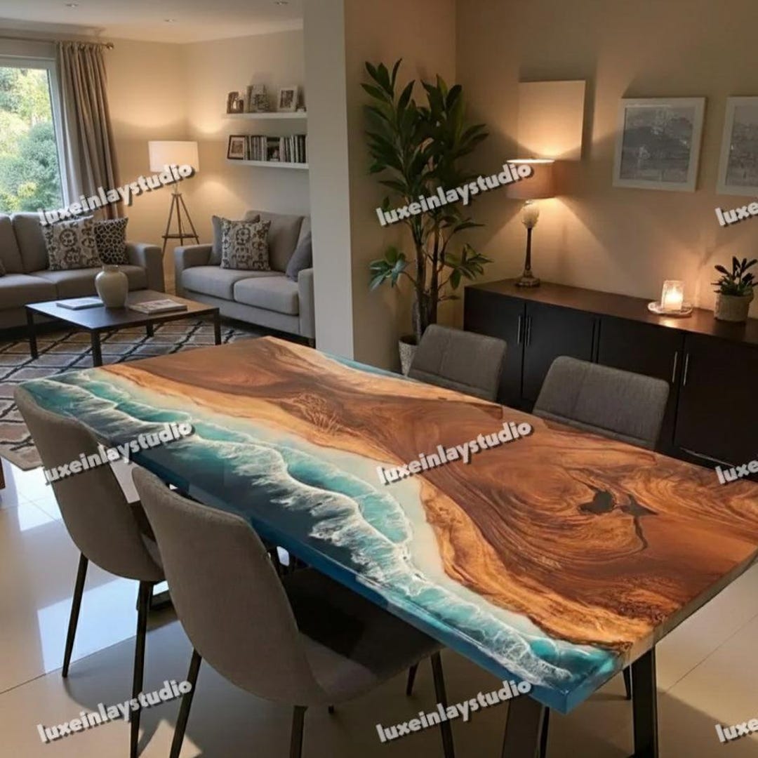 Handmade Ocean Wave Epoxy Resin Table | Live Edge Acacia Wood, Coastal ...