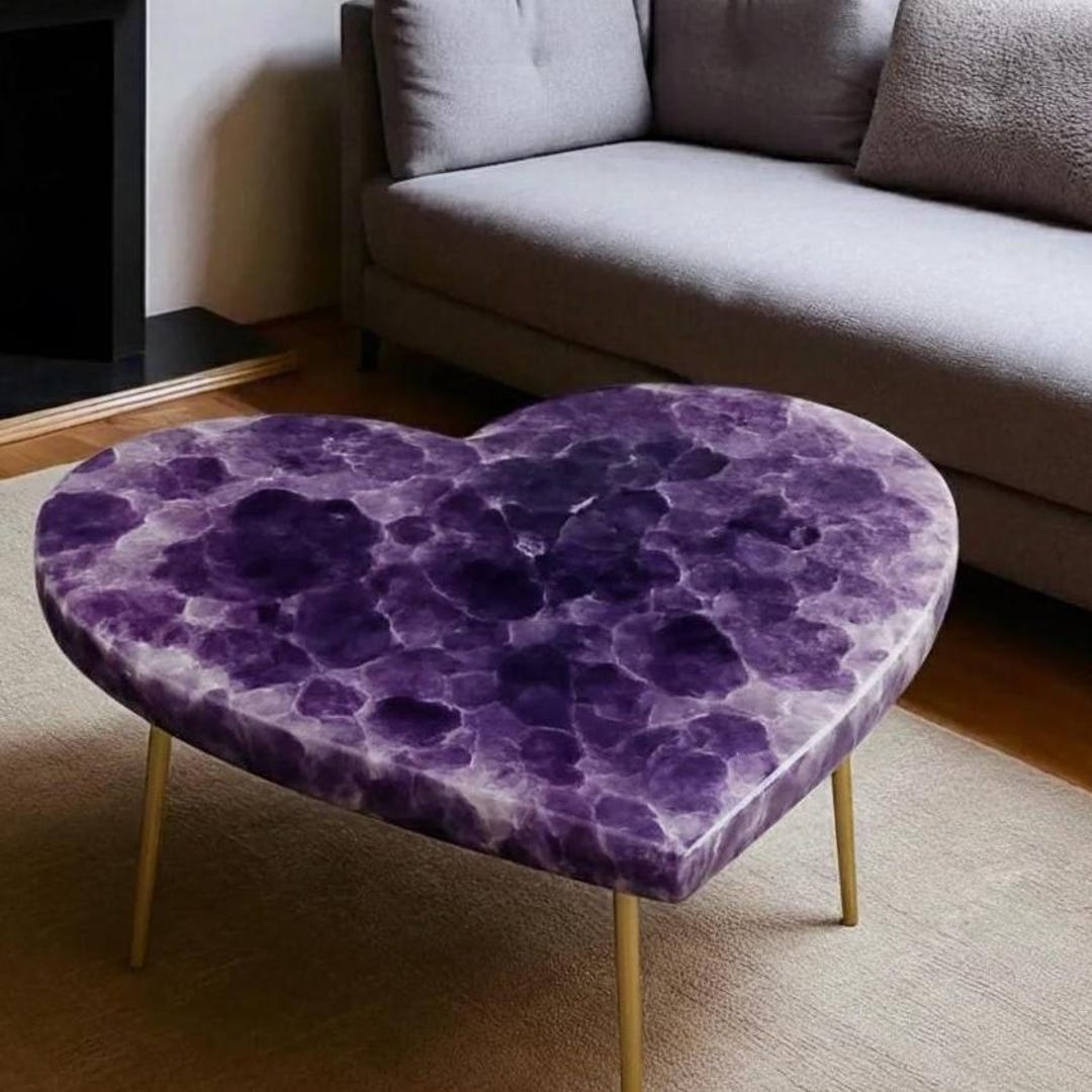 Heart Shaped Amethyst Crystal Table Top | Natural Gemstone Accent Table ...
