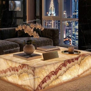 Custom Natural Onyx Coffee Table Backlit Stone Table Top Luxury Housewarming Gift Sophisticated Interior Design Statement Piece