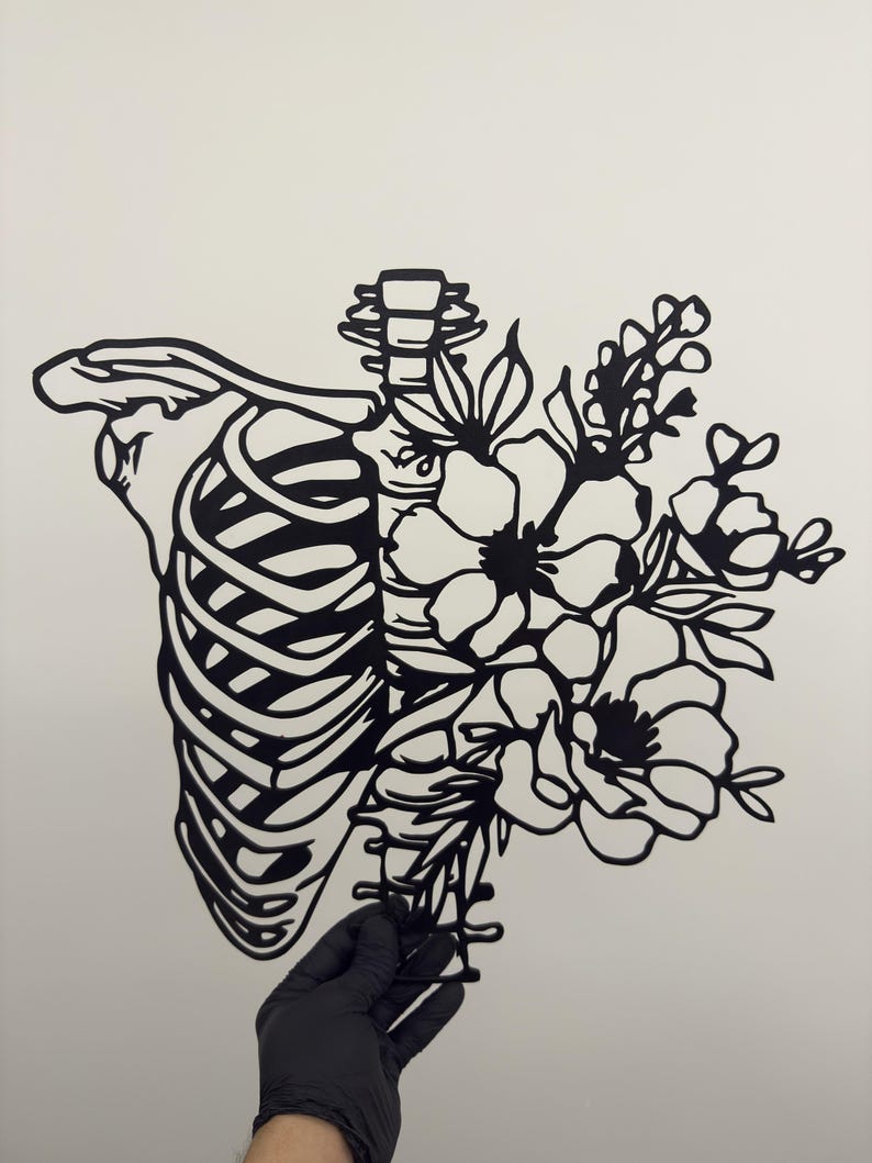 Rib Cage and Flowers Metal Wall Art | Modern MDF Wall Decor | Digital ...