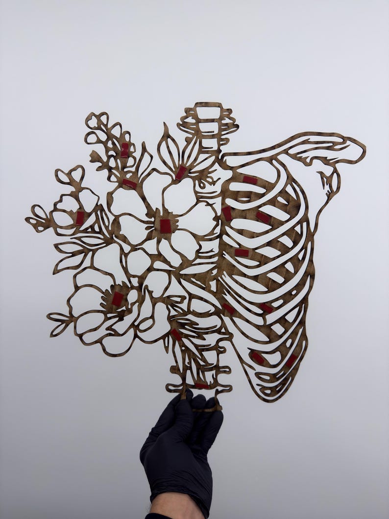 Rib Cage and Flowers Metal Wall Art | Modern MDF Wall Decor | Digital ...
