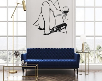 SVG de Vino y Mujer – Elegante archivo de corte láser con diseño lineal para decoración de paredes