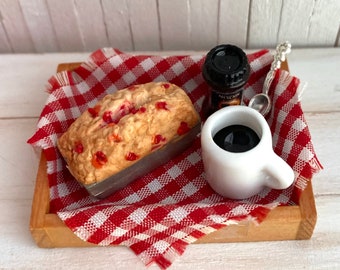 Miniature Strawberry Loaf Bread and Coffee Tray