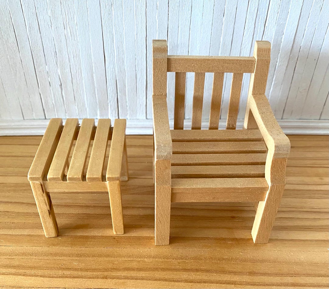 Miniature Wood Patio Chair & Table - Etsy