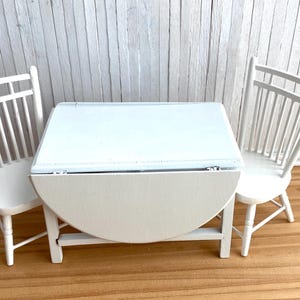 Miniature White Dropleaf Table and Two Chairs