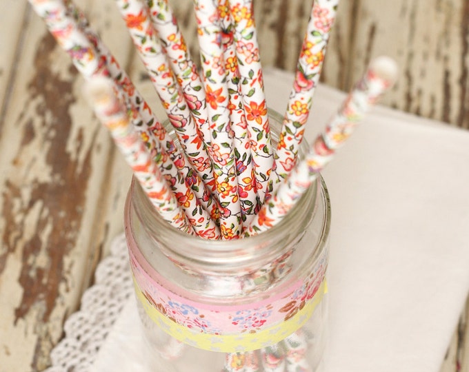 15 Floral Paper Straws Etsy