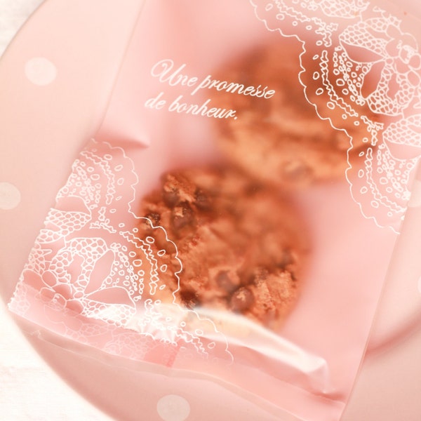 20 Sacchettini rosa con decoro a centrino per biscotti, tortine, dolcetti, caramelle & CO - 20 Pink Doily candy or cookie bags