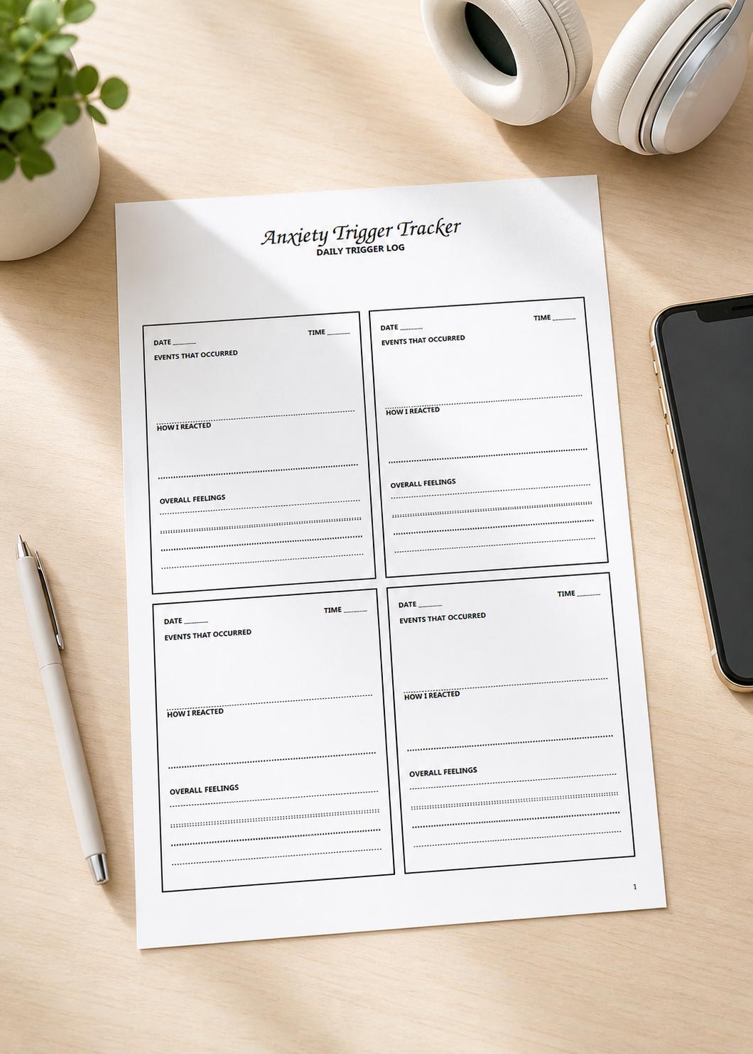 Anxiety Trigger Tracker Printable PDF - Daily Mood Tracker, Mental ...