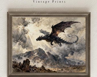 Fantasy Fire Dragon Print, Dark Fantasy Wall Art (Digital Download)