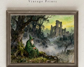 Fantasy Forest Wizard Print, Dark Fantasy Wall Art (Digital Download)