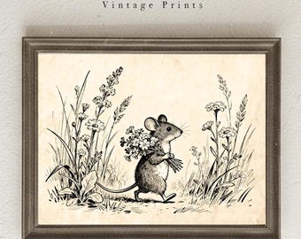Mouse Nursery Print, Vintage Digital Art (Digital Download)