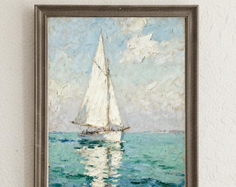 Vintage Coastal Nautical Sailboat Print, Classic Landscape Wall Art (Digital Download)