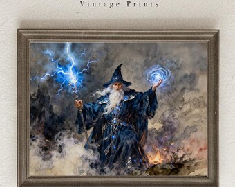 Fantasy blixttrollkarlstryck, mörk fantasiväggkonst (digital nedladdning)