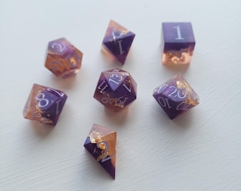 Royal Gold | Handmade Sharp Edge Resin Dice, Set of 7
