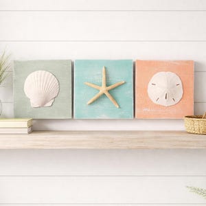 Coastal Wood Signs Set –  Shell, Starfish, Sand Dollar Beach Decor