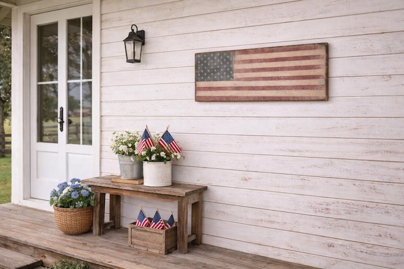 Rustic Wooden American Flag Sign | Hand-painted Distressed Farmhouse ...